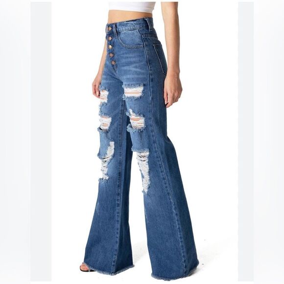 Vibrant Miu Jeans Women 11 (w29) Wide Leg Jeans 100% cotton - Picture 1 of 12